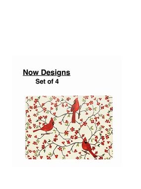 Now Designs Cork-Backed Placemats Cardinal Bird Patterned set of 4 ⭐️⭐️⭐️